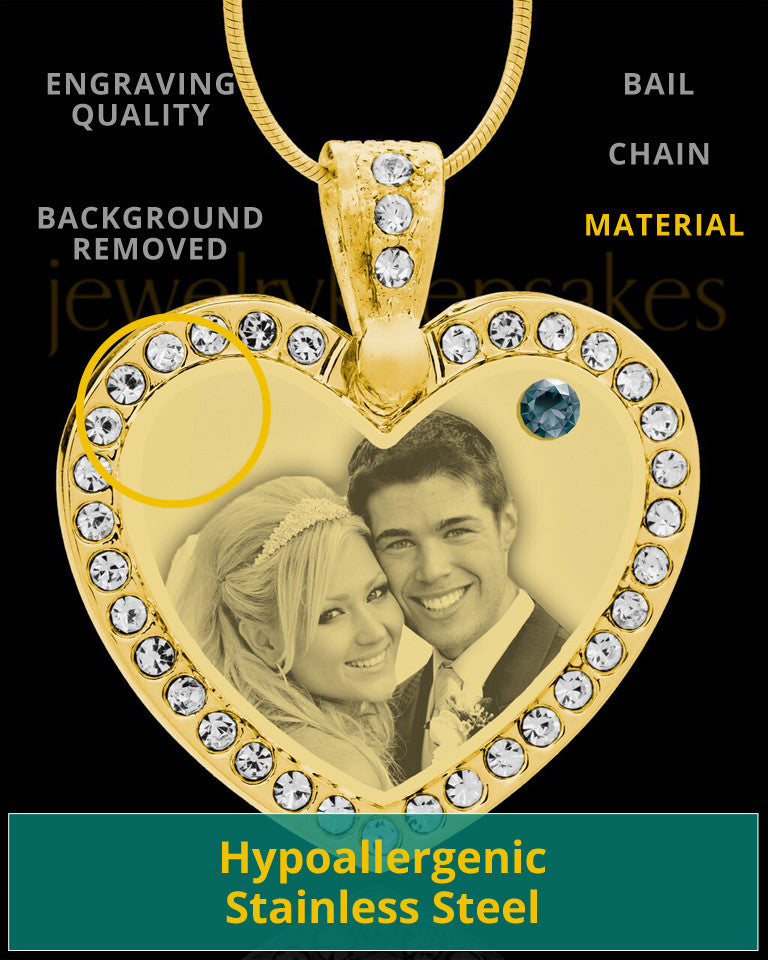 December Gold Gem Heart Birthstone Photo Engraved Pendant