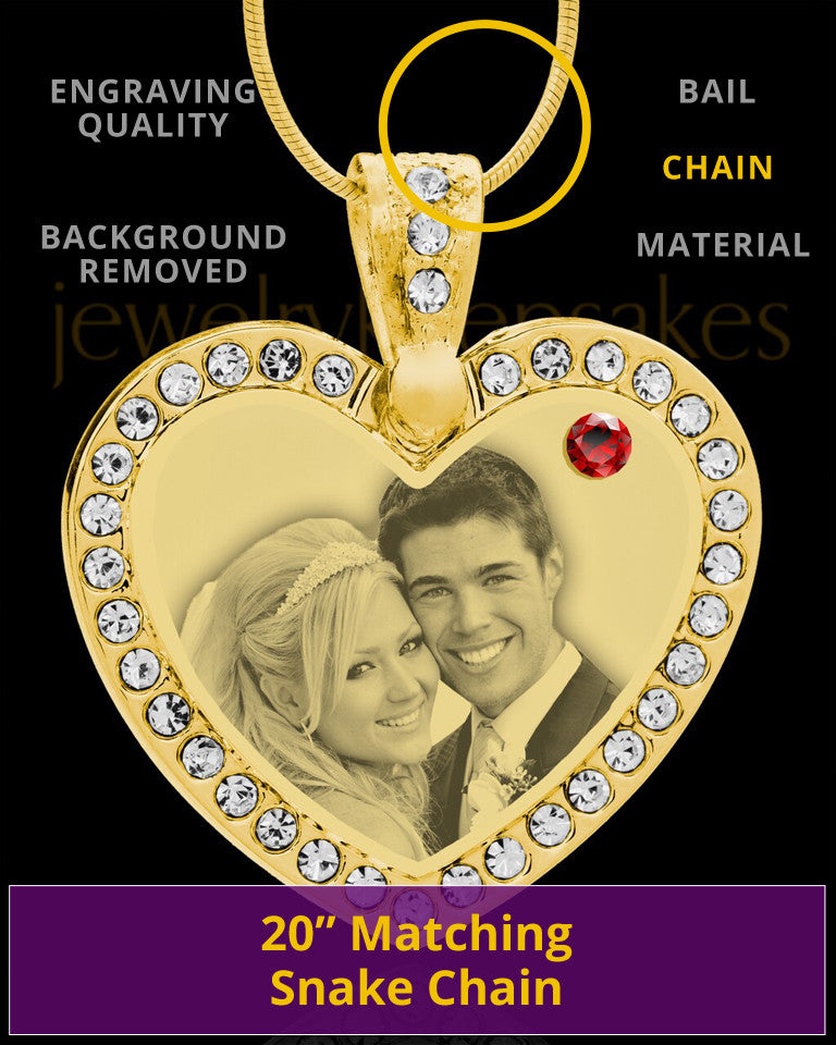 January Gold Gem Heart Birthstone Photo Engraved Pendant