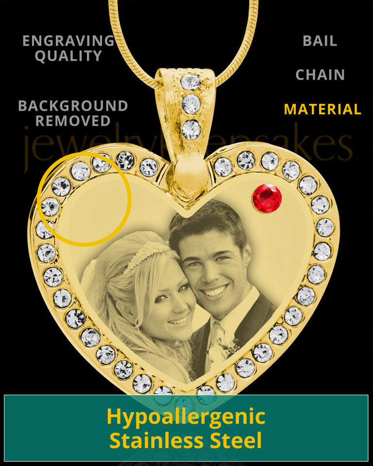 July Gold Gem Heart Birthstone Photo Engraved Pendant