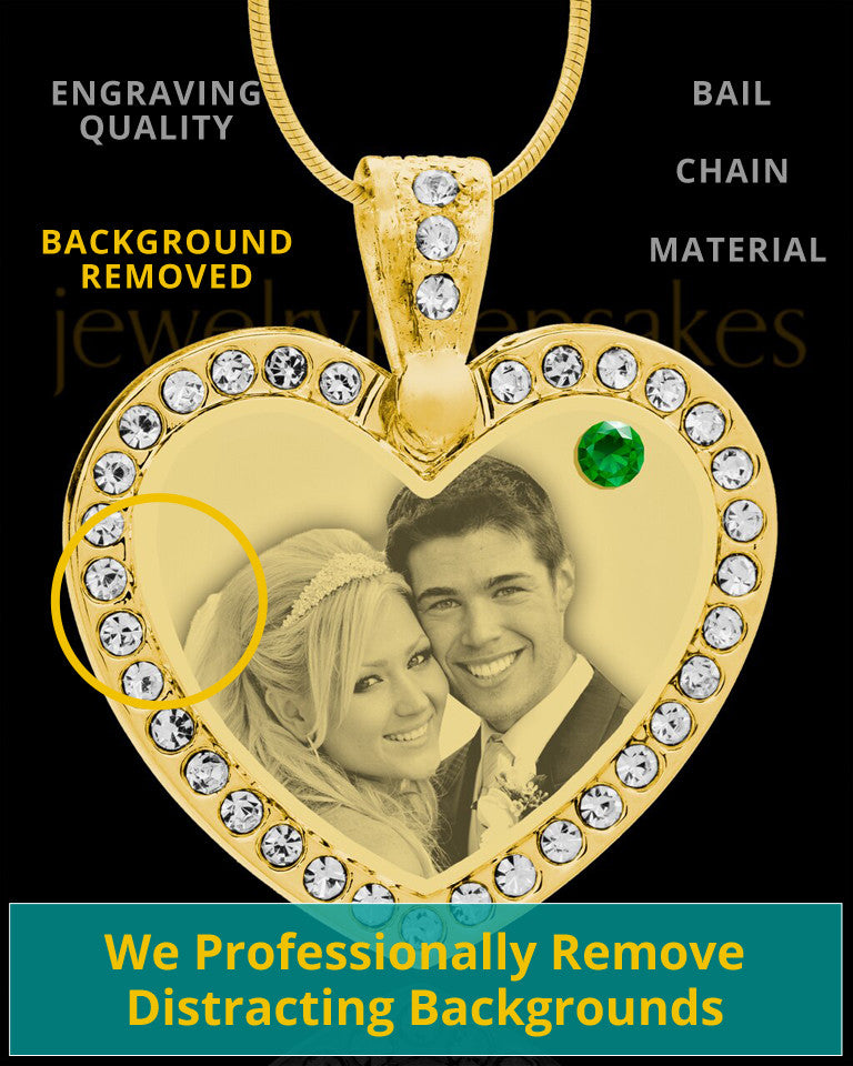 May Gold Gem Heart Birthstone Photo Engraved Pendant
