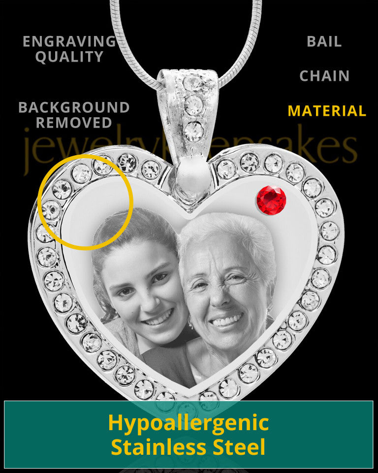 July Gem Heart Birthstone Stainless Photo Pendant