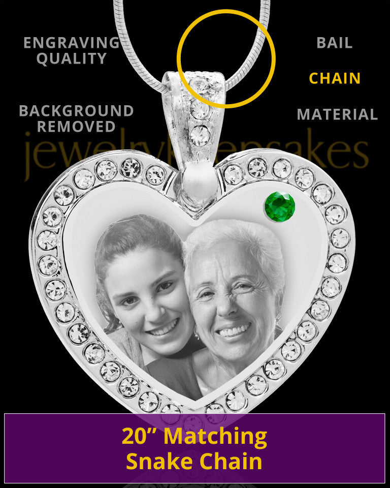 May Gem Heart Birthstone Stainless Photo Pendant