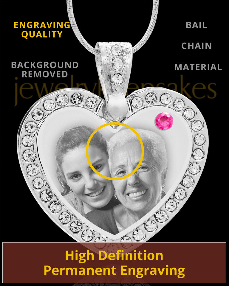 October Gem Heart Birthstone Stainless Photo Pendant