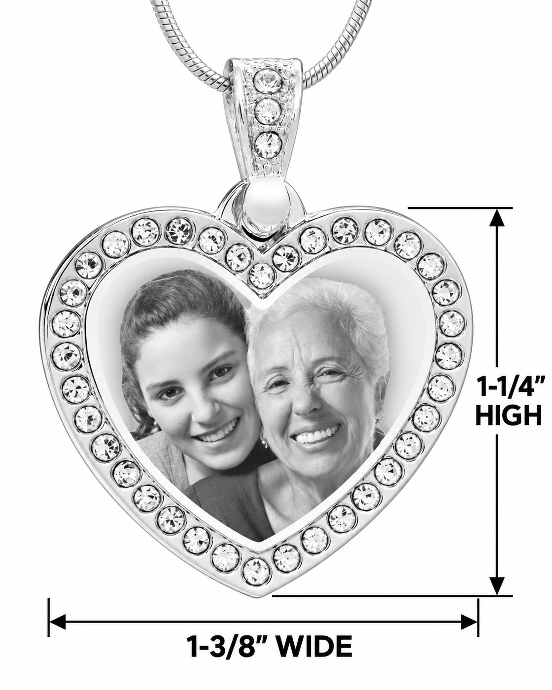 Photo Engraved Gem Heart Pendant Stainless Steel
