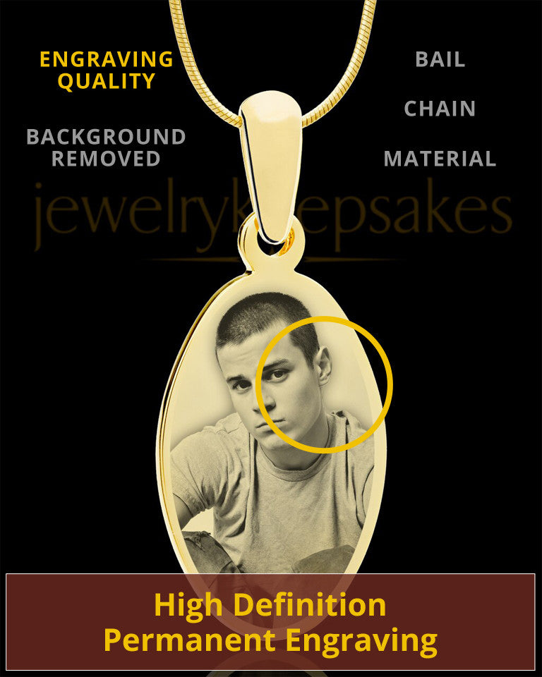 Photo Engraved Oval Pendant Gold Plated over Stainless