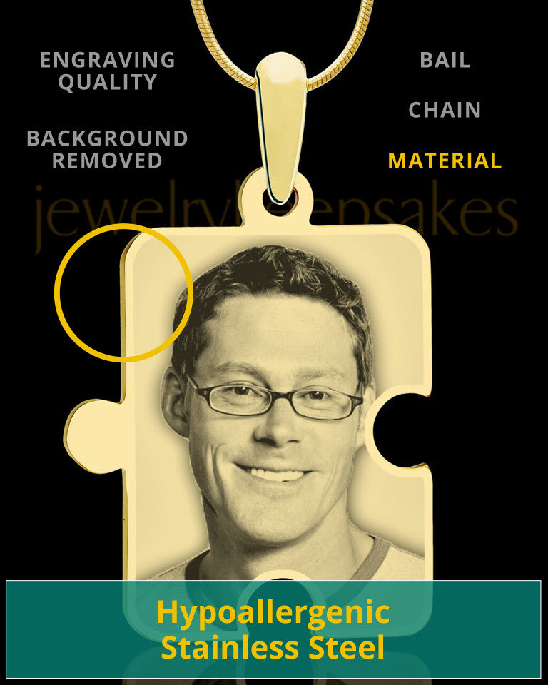 Photo Engraved Large Puzzle Pendant Gold Plated
