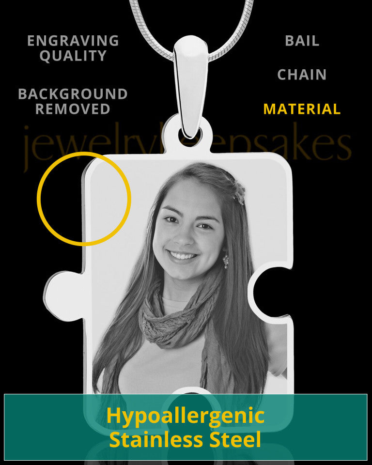 Photo Engraved Large Puzzle Pendant Silver Plated
