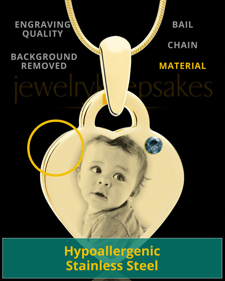 December Gold Small Photo Engraved Heart Pendant