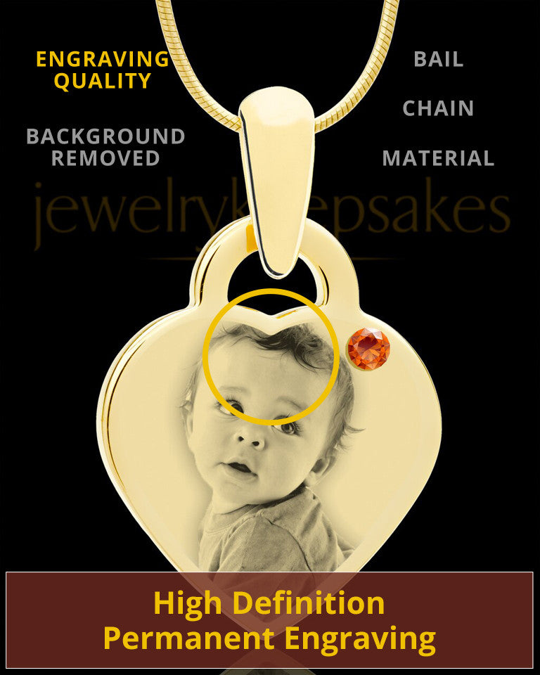 November Gold Small Photo Engraved Heart Pendant