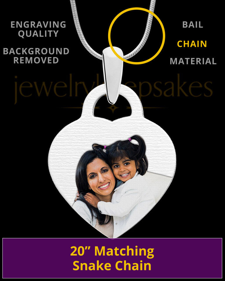 Photo Engraved Small Heart Full Color Pendant Stainless Steel
