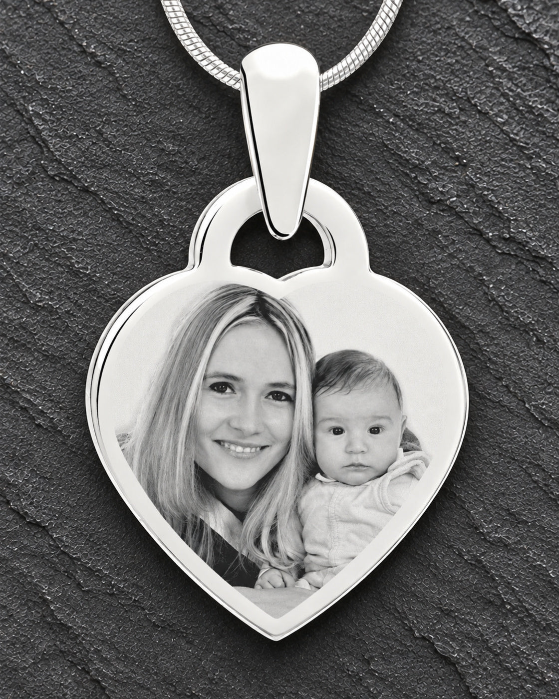 Photo Engraved Small Heart Pendant Stainless Steel