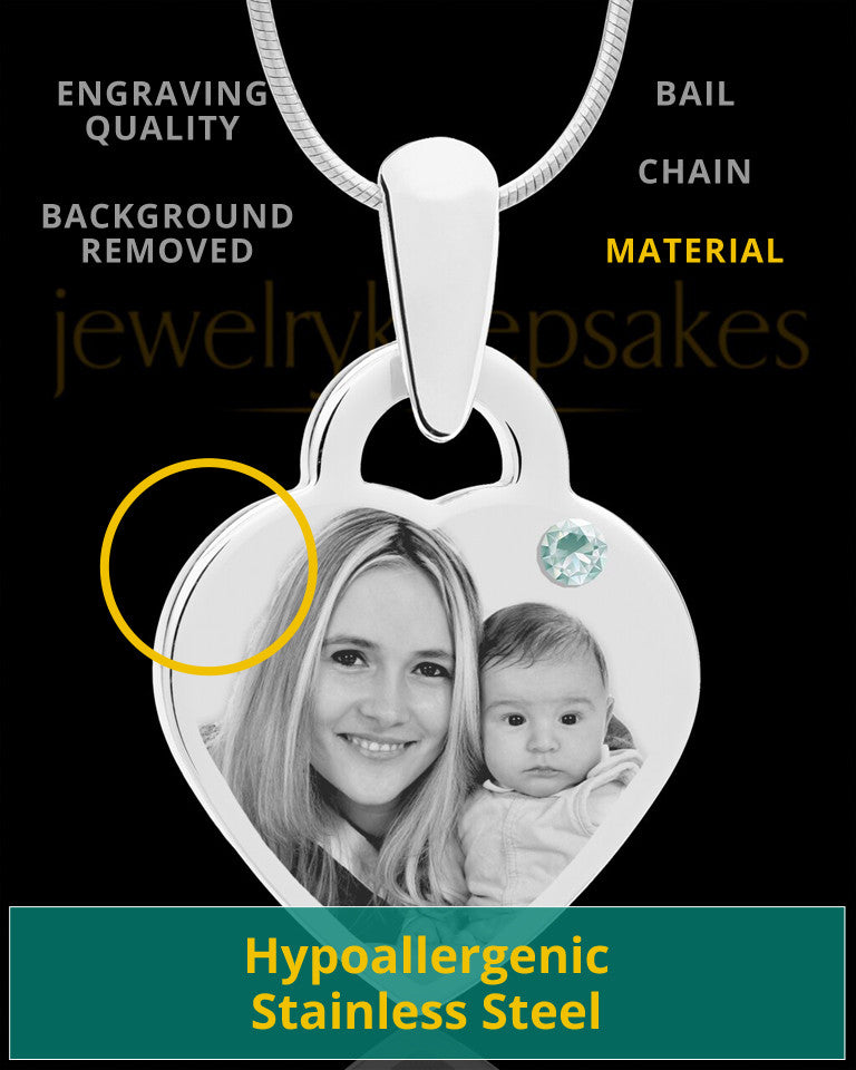 April Small Heart Stainless Photo Engraved Pendant