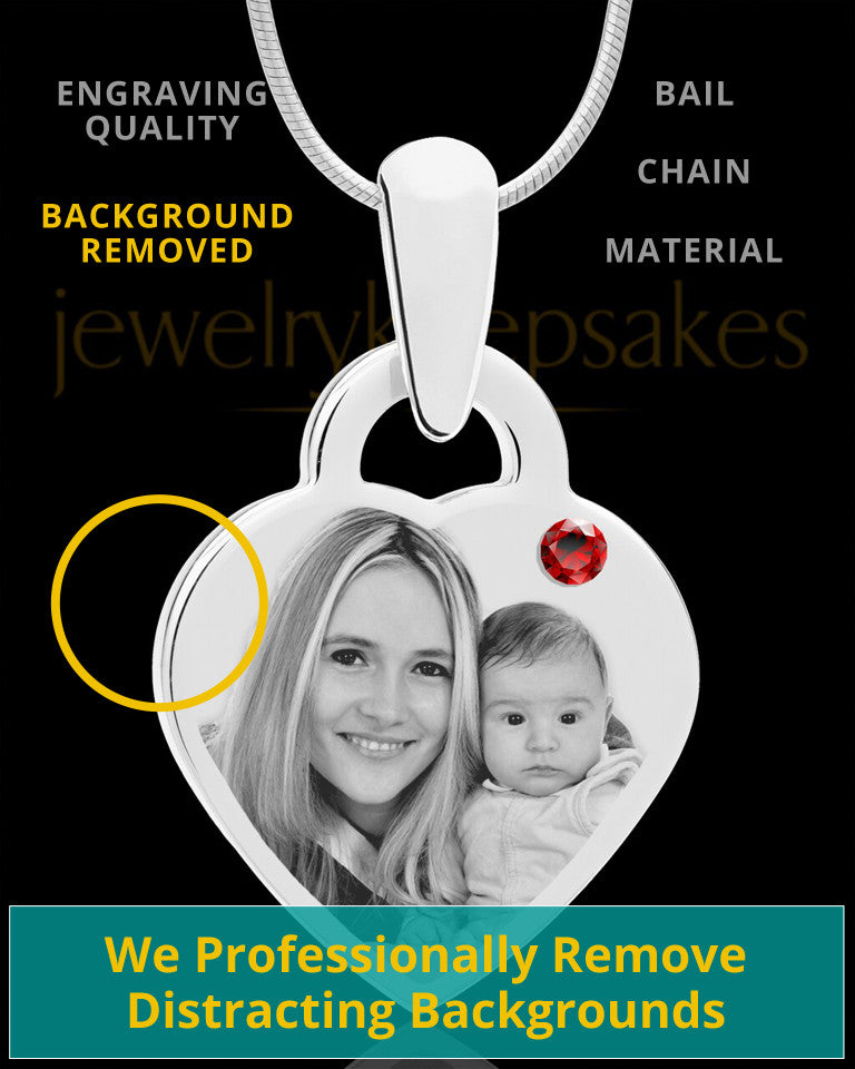 January Small Heart Stainless Photo Engraved Pendant