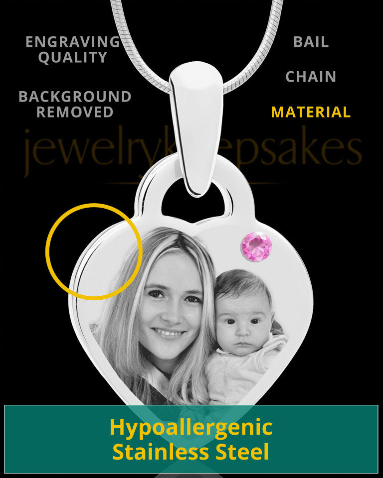 June Small Heart Stainless Photo Engraved Pendant