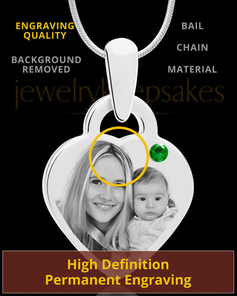 May Small Heart Stainless Photo Engraved Pendant