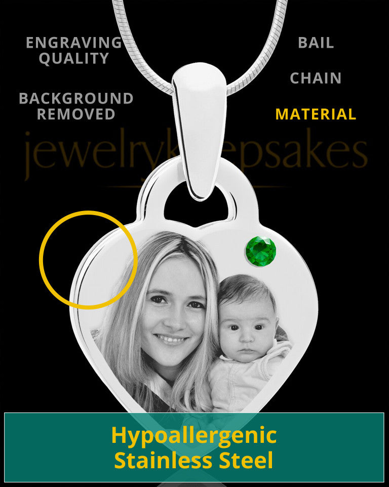 May Small Heart Stainless Photo Engraved Pendant