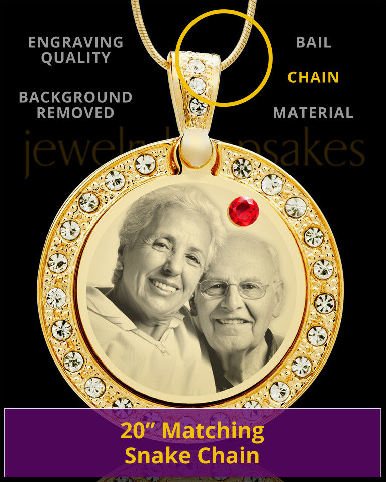 July Gold Gem Circle Birthstone Photo Pendant