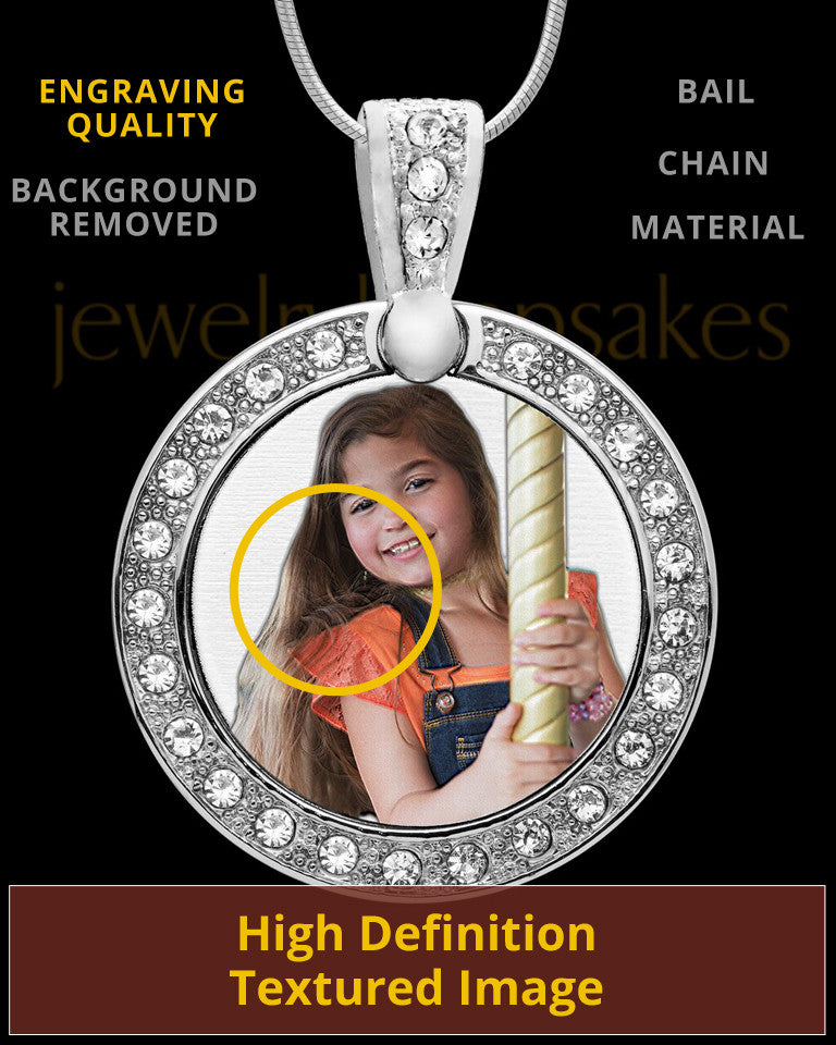 Full Color Photo Engraved Gem Circle Pendant Stainless Steel