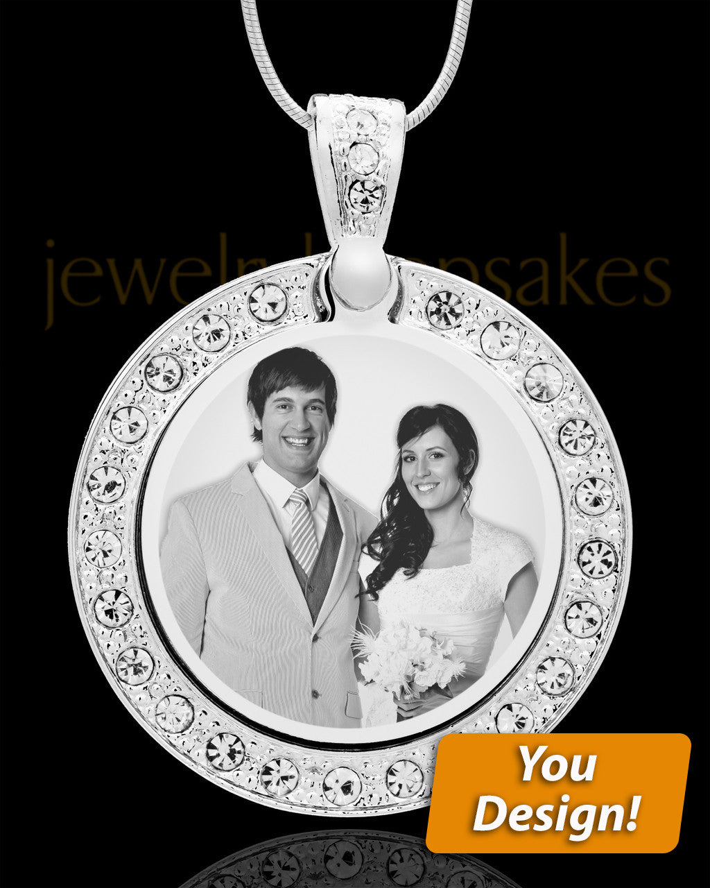 Custom Photo Engraved Pendant Necklace Gem Circle