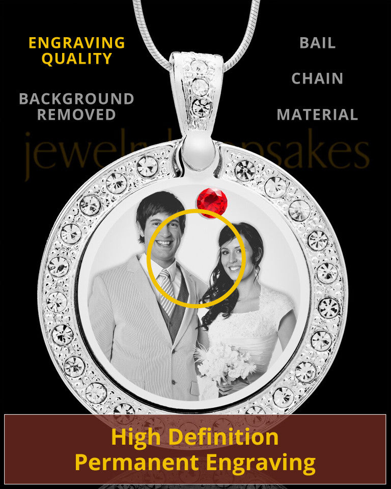 July Birthstone Gem Circle Photo Engraved Pendant