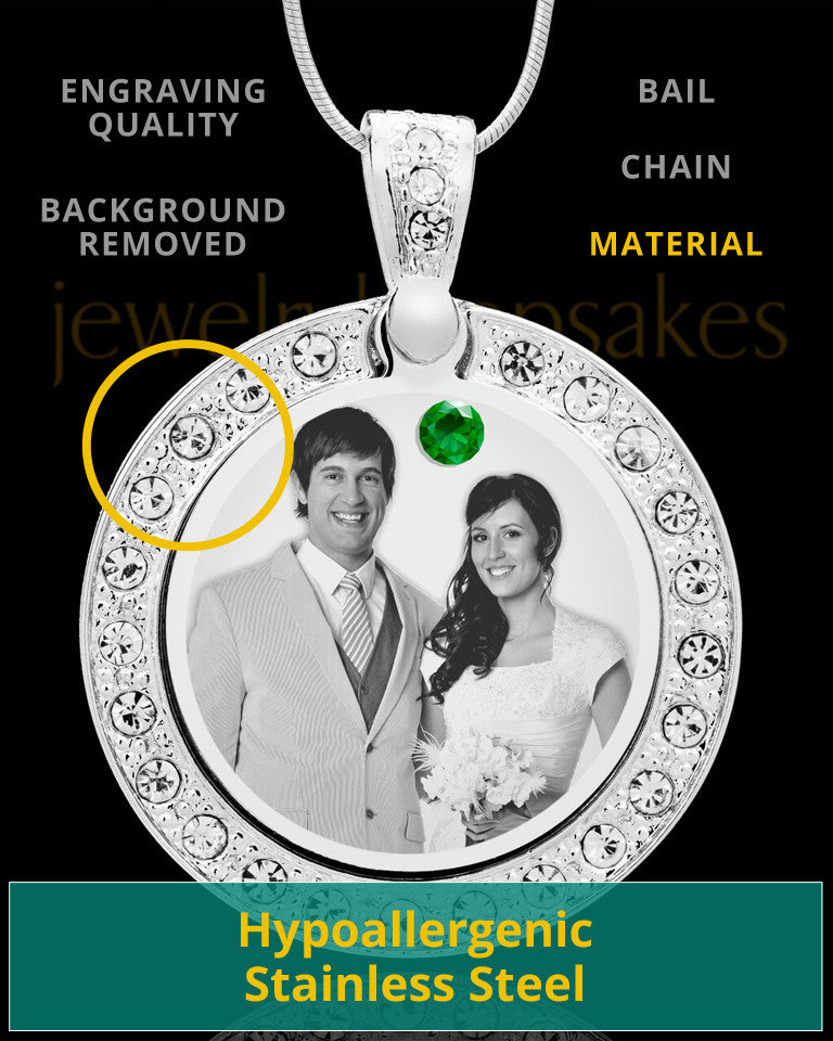 May Birthstone Gem Circle Photo Engraved Pendant