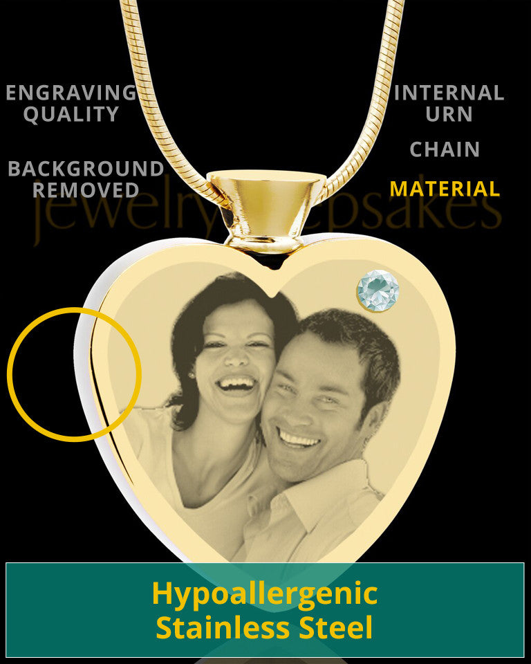 April Gold Plated Photo Engraved Heart Cremation Pendant