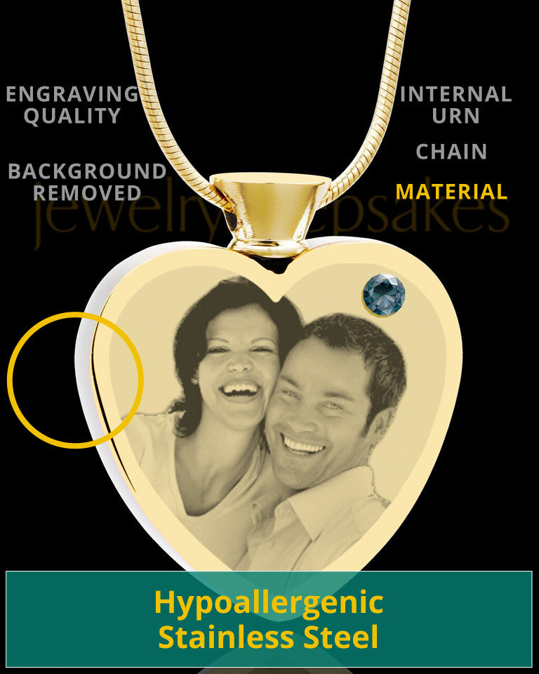 December Gold Plated Photo Engraved Heart Cremation Pendant