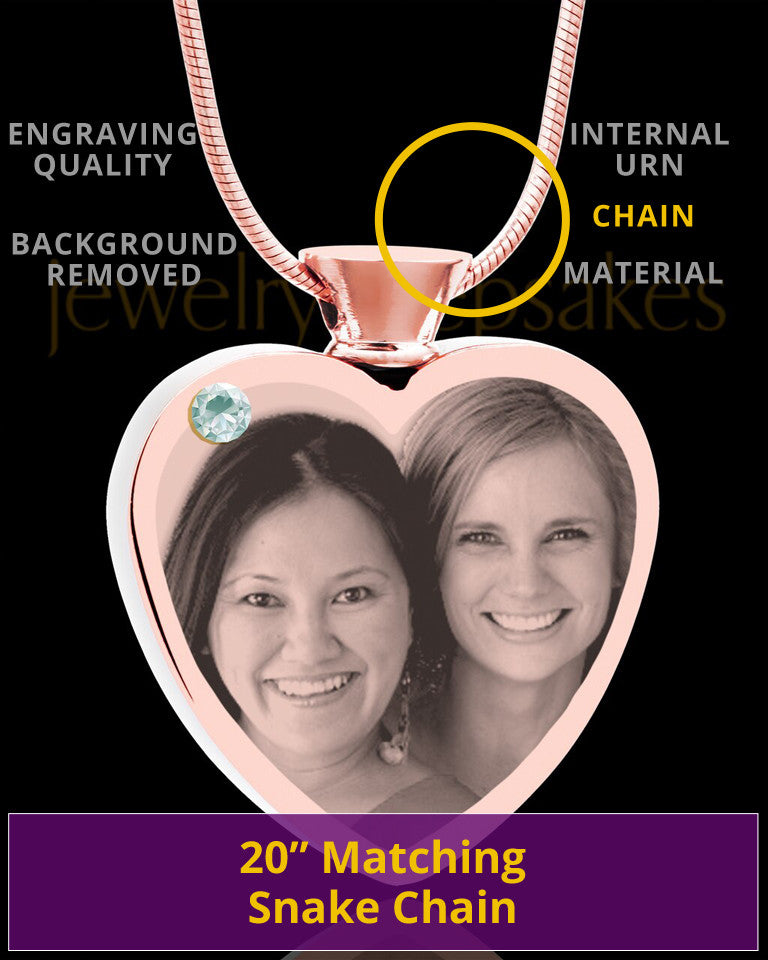 April Rose Gold Plated Heart Photo Engraved Cremation Pendant