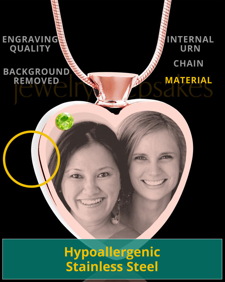 August Rose Gold Plated Heart Photo Engraved Cremation Pendant