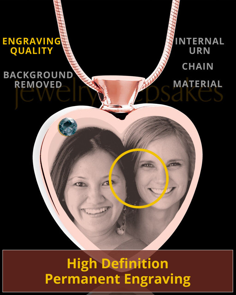 December Rose Gold Plated Heart Photo Engraved Cremation Pendant