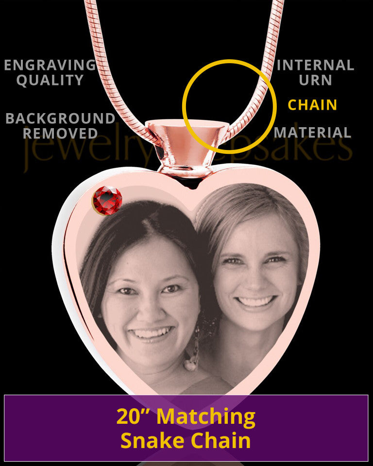 January Rose Gold Plated Heart Photo Engraved Cremation Pendant