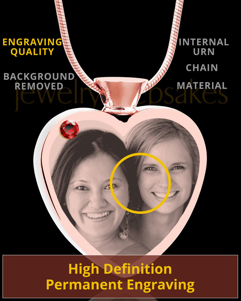 January Rose Gold Plated Heart Photo Engraved Cremation Pendant