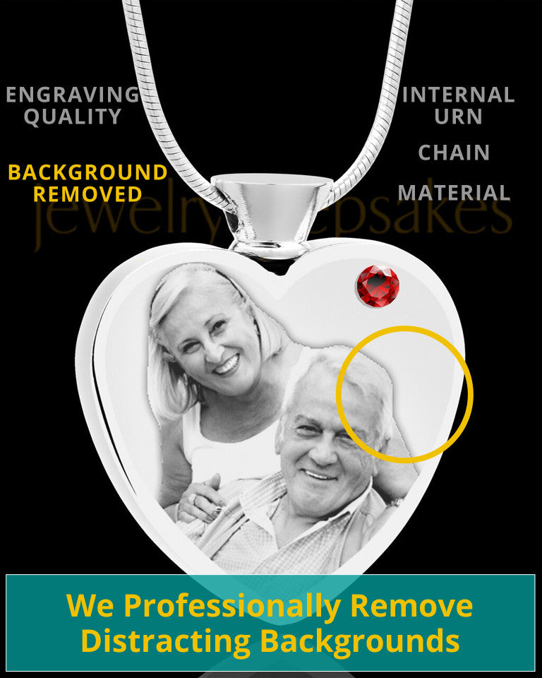 January Stainless Steel Photo Engraved Heart Cremation Pendant