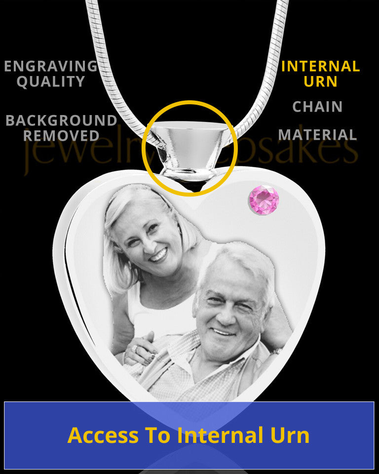 June Stainless Steel Photo Engraved Heart Cremation Pendant
