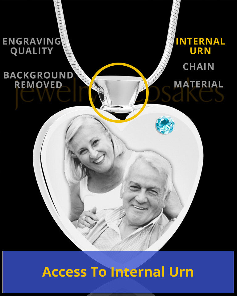March Stainless Steel Photo Engraved Heart Cremation Pendant