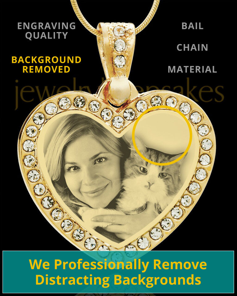 Photo Engraved Gem Heart Pet Pendant Gold Plated over Stainless