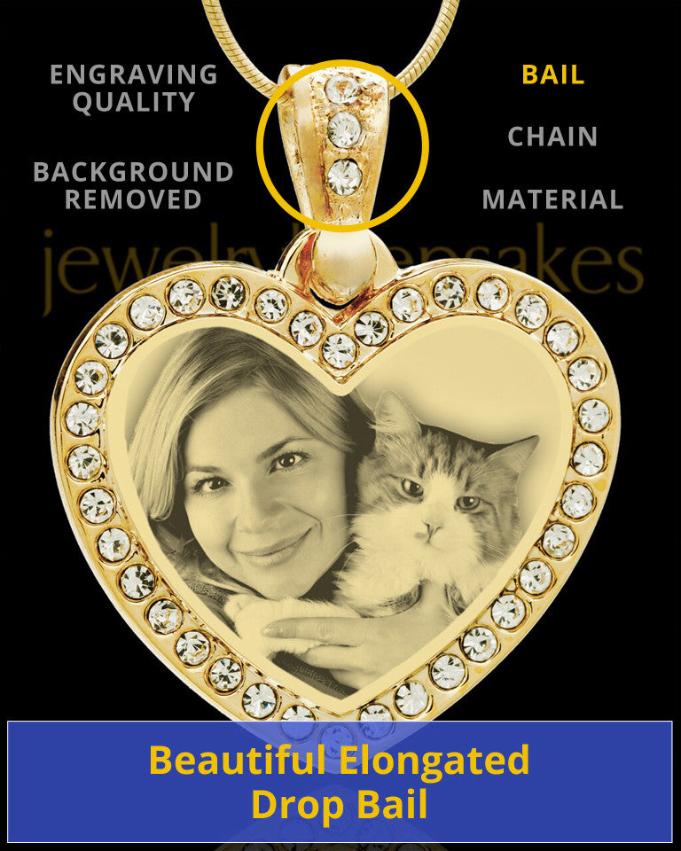 Photo Engraved Gem Heart Pet Pendant Gold Plated over Stainless