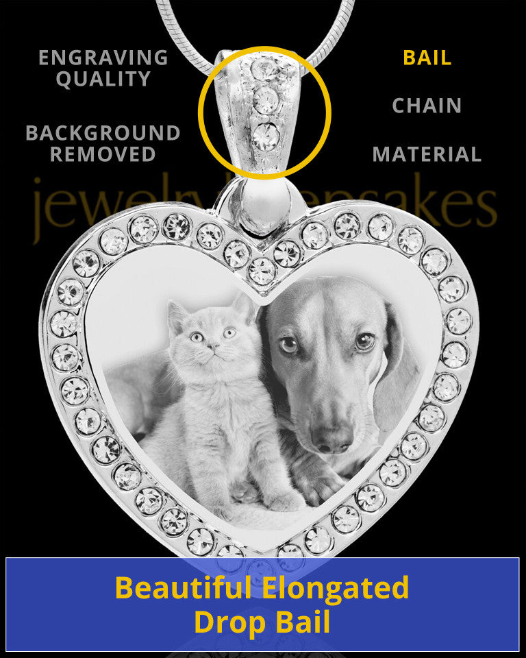 Photo Engraved Gem Heart Pet Pendant Stainless Steel