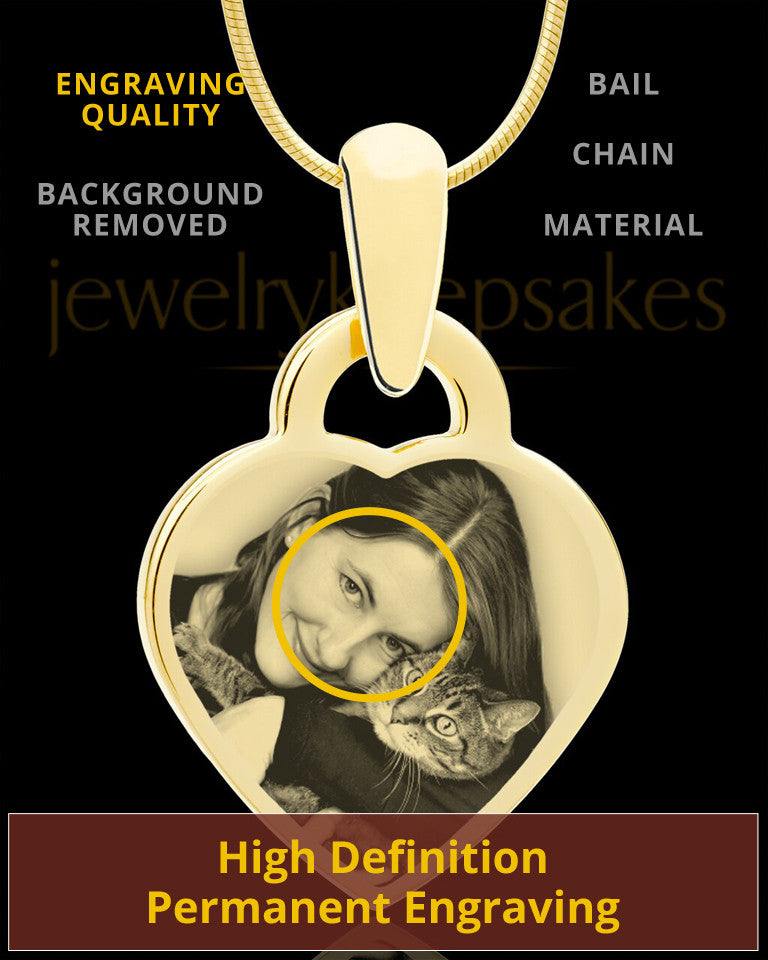 Photo Engraved Small Heart Pet Pendant Gold Plated over Stainless