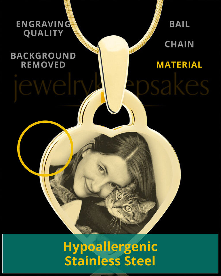 Photo Engraved Small Heart Pet Pendant Gold Plated over Stainless