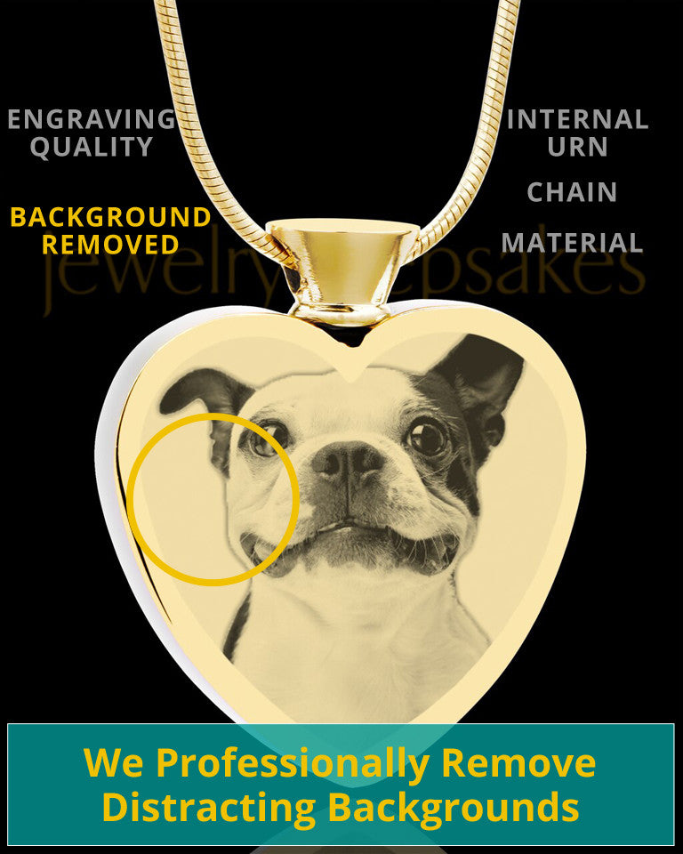 Photo Engraved Heart Gold Plated on Stainless Cremation Pet Pendant