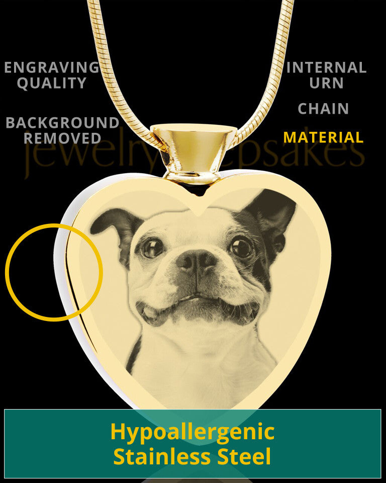 Photo Engraved Heart Gold Plated on Stainless Cremation Pet Pendant