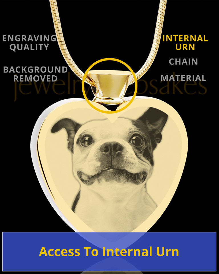 Photo Engraved Heart Gold Plated on Stainless Cremation Pet Pendant