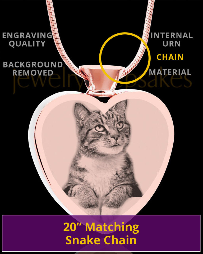 Photo Engraved Heart Stainless Rose Gold Cremation Pet Pendant