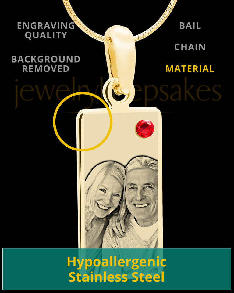 July Photo Engraved Gold Long Rectangle