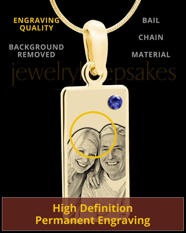 September Photo Engraved Gold Long Rectangle