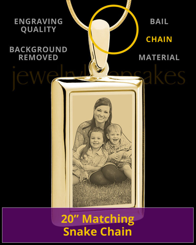 Gold Framed Rectangle Photo Engraved Pendant