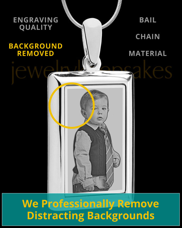 Silver Framed Rectangle Photo Engraved Pendant