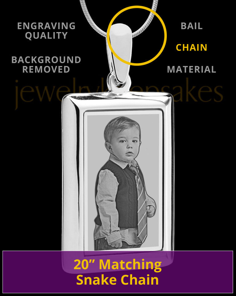 Silver Framed Rectangle Photo Engraved Pendant