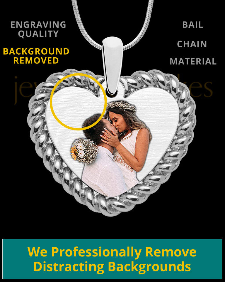 Full Color Silver Framed Heart Photo Engraved Pendant